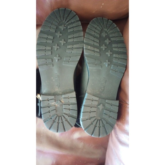 Lauren Ralph Lauren Leather Black Fur Logo Boots Booties 9.5 EUC Gold Hardware - Picture 7 of 8